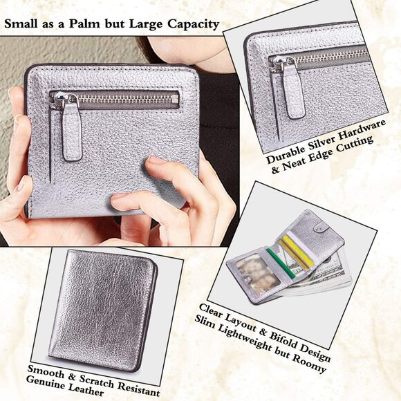 Small Leather Wallet Women's RFID Blocking Compact Bifold Card Holder Purse - Picture 3 of 7